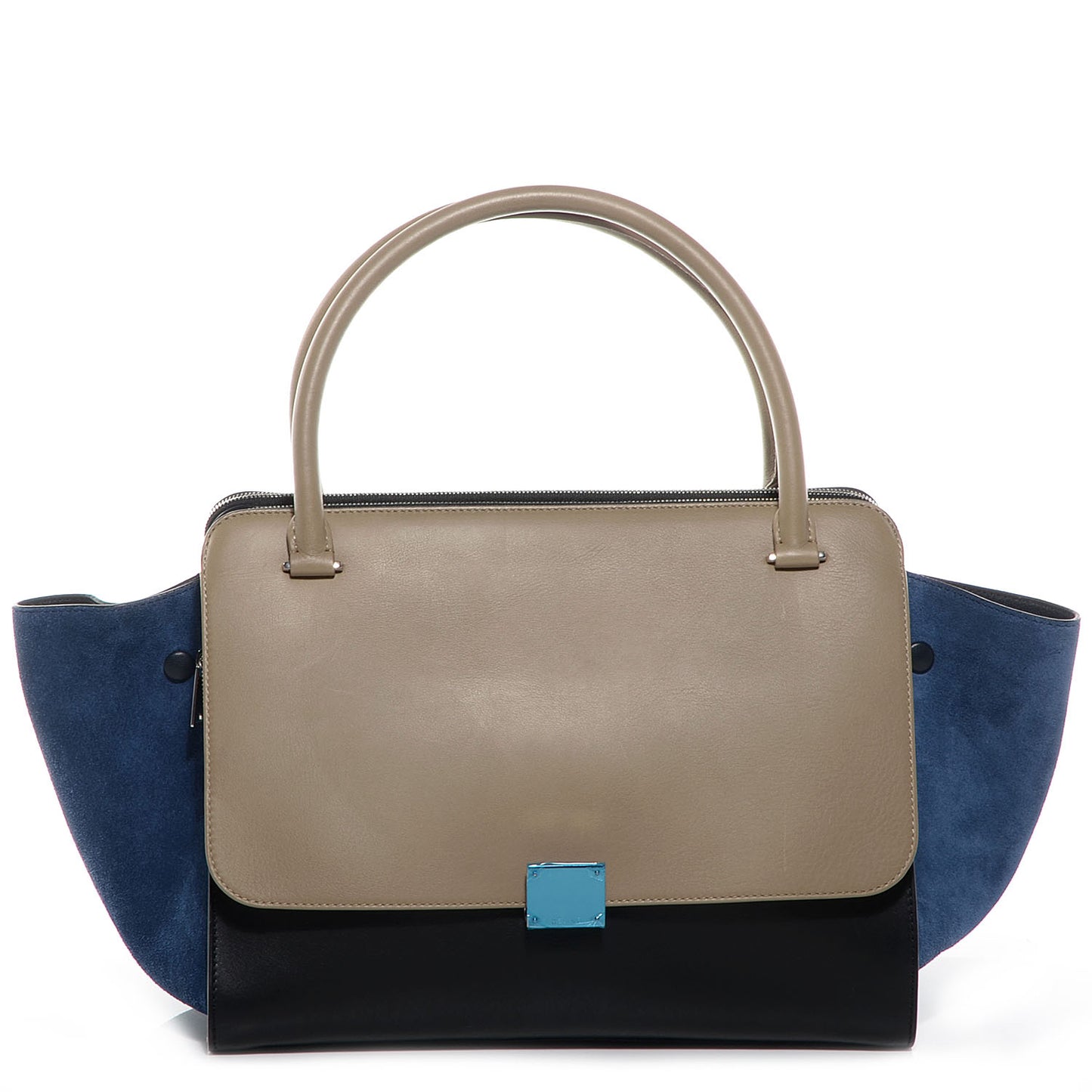 Calfskin Suede Tri-Color Double Zip Trapeze Sand