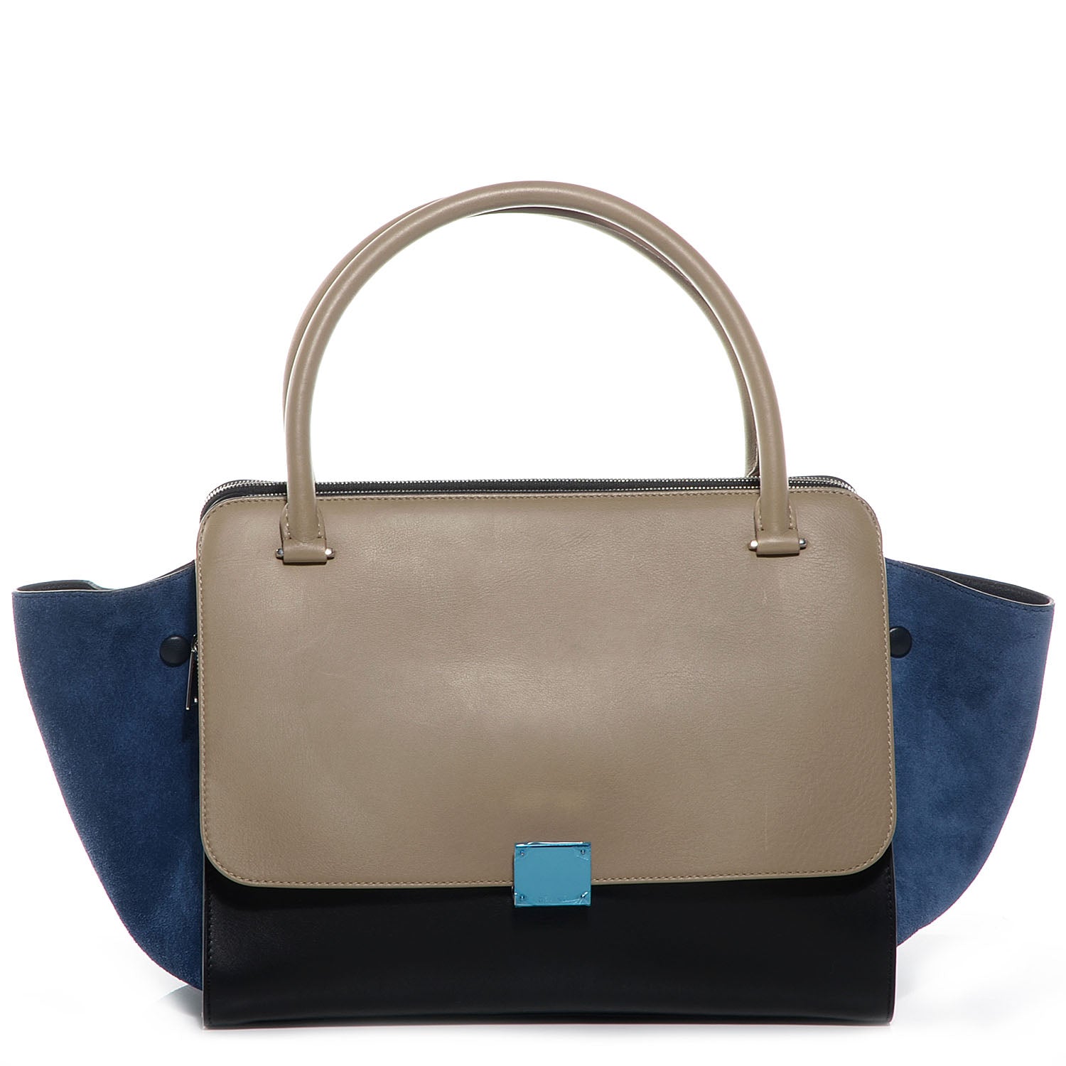 Celine Calfskin Suede Tri-Color Double Zip Trapeze Sand 1 of 9