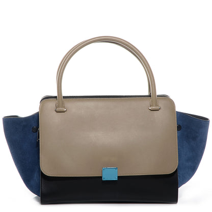 Celine Calfskin Suede Tri-Color Double Zip Trapeze Sand 1 of 9
