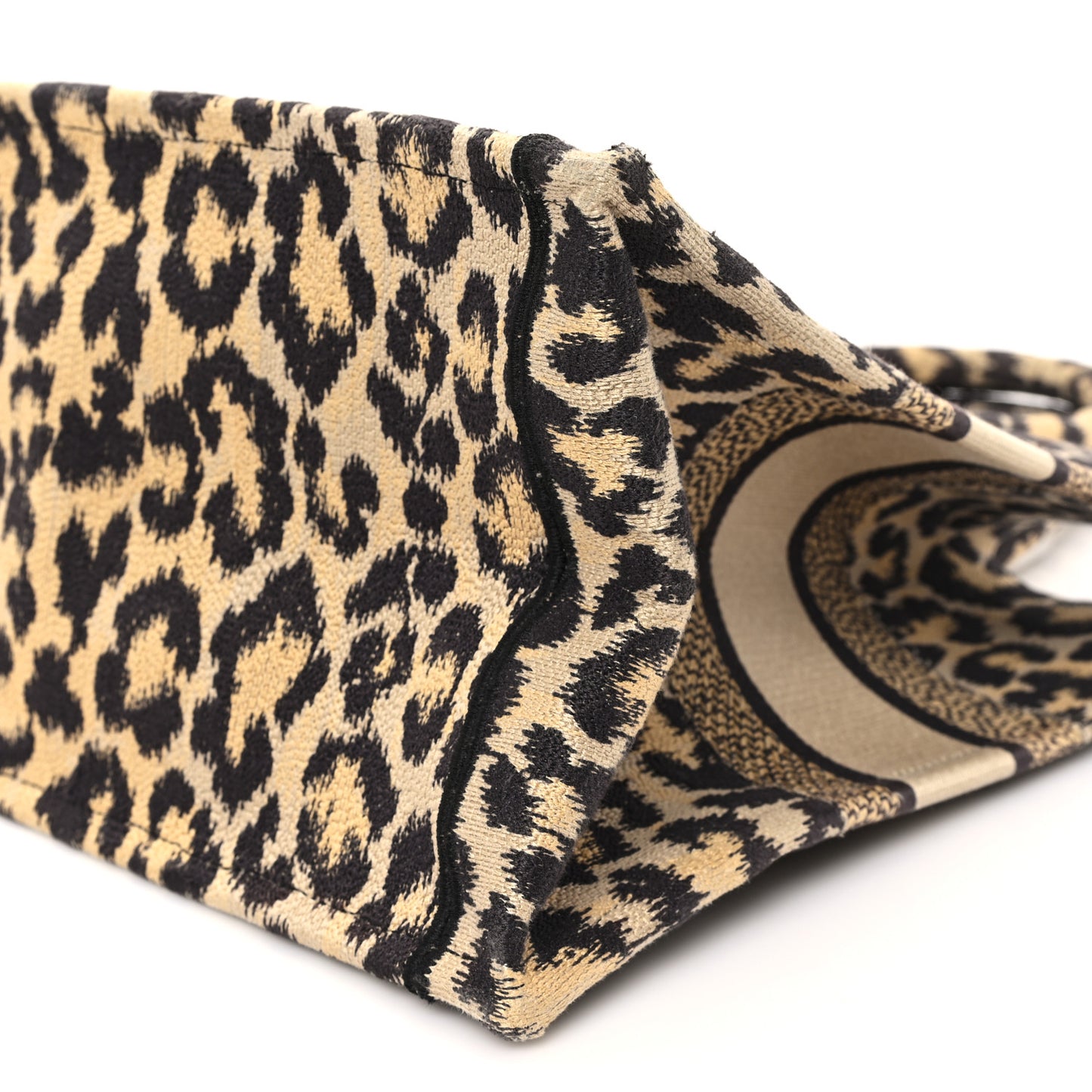Canvas Mizza Embroidered Medium Leopard Book Tote Beige