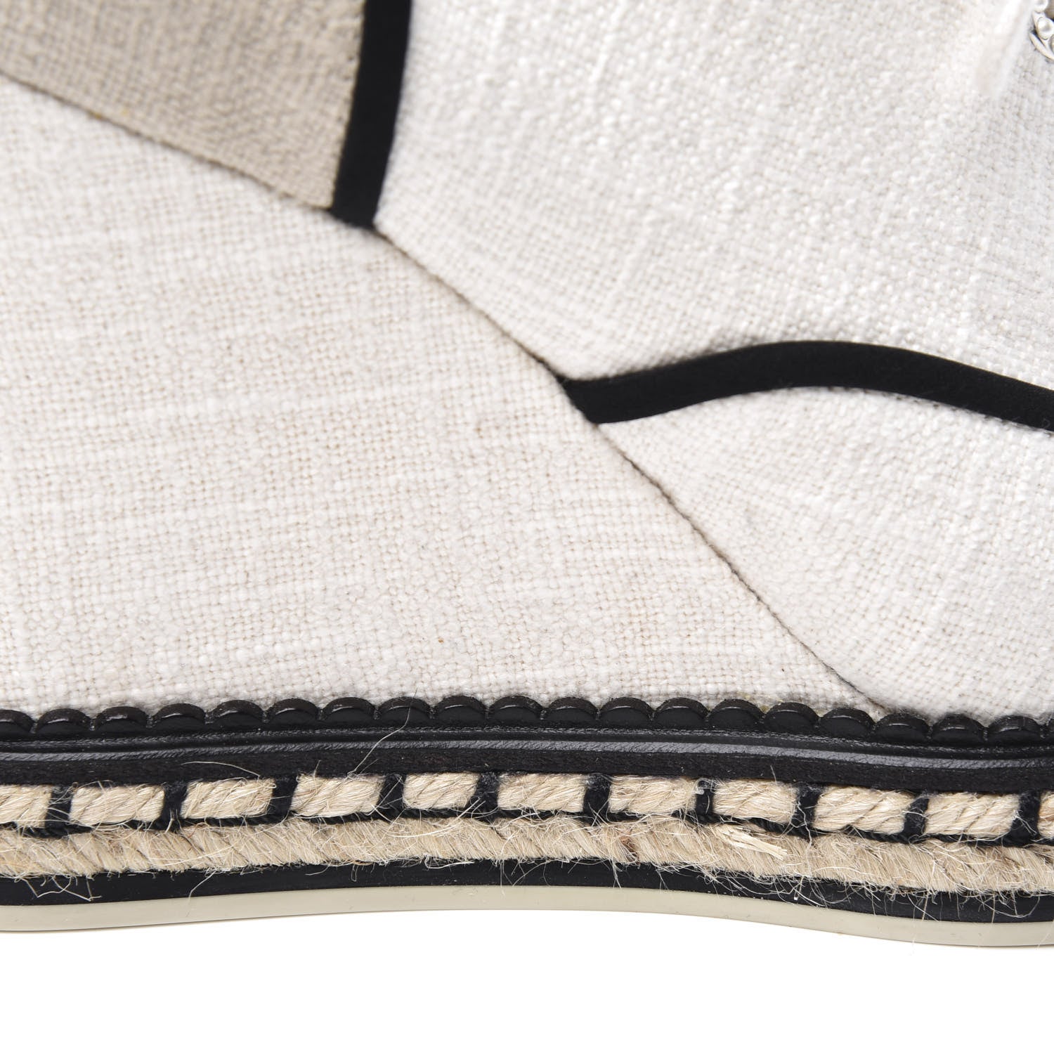Chanel Raffia Lace Up Wedge Espadrilles 37 Beige 14 of 15