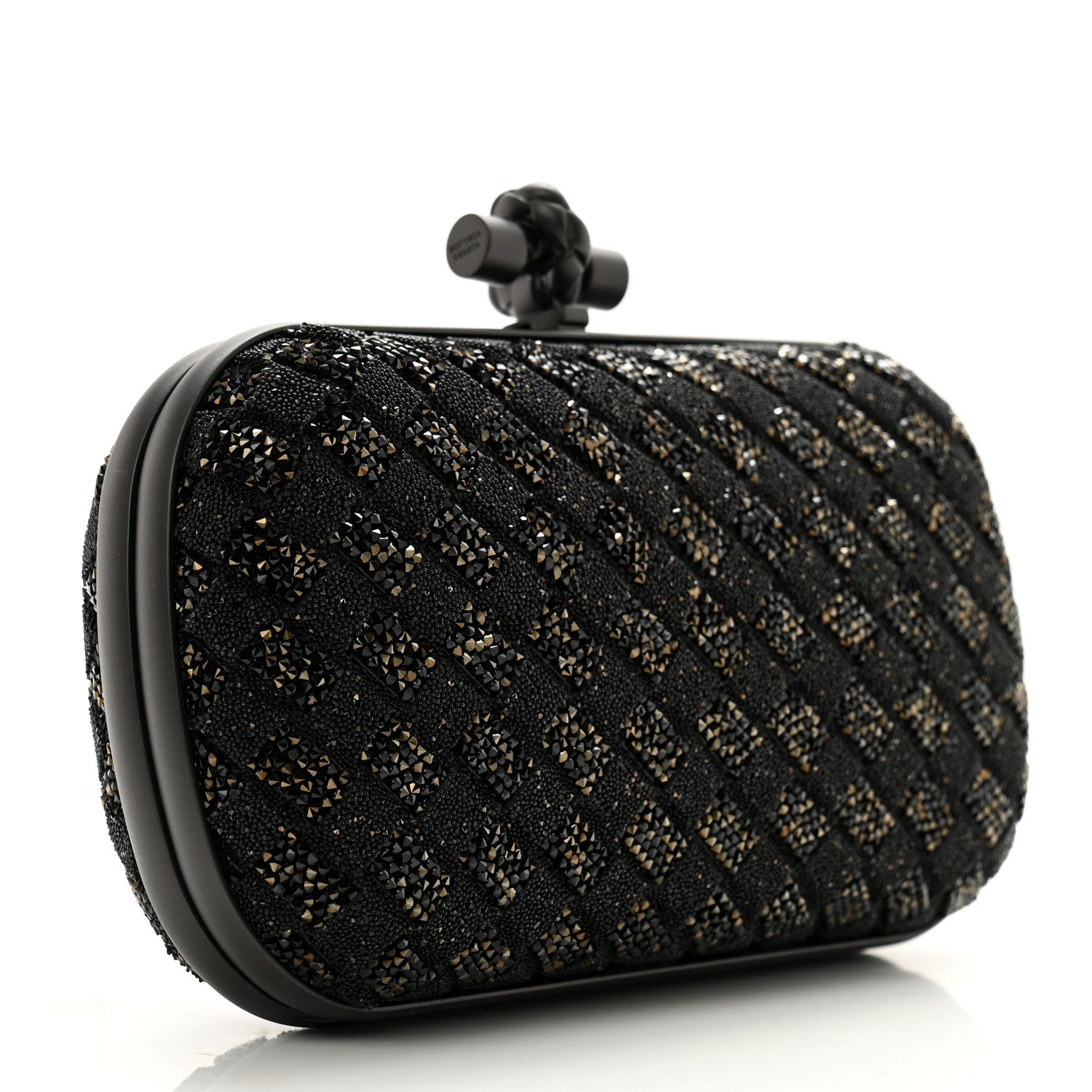 Bottega Veneta Crystal Bead Embellished Intrecciato Knot Clutch Black 3 of 6