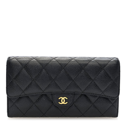 Chanel Caviar Quilted Large Gusset Flap Wallet Black 1 of 7
