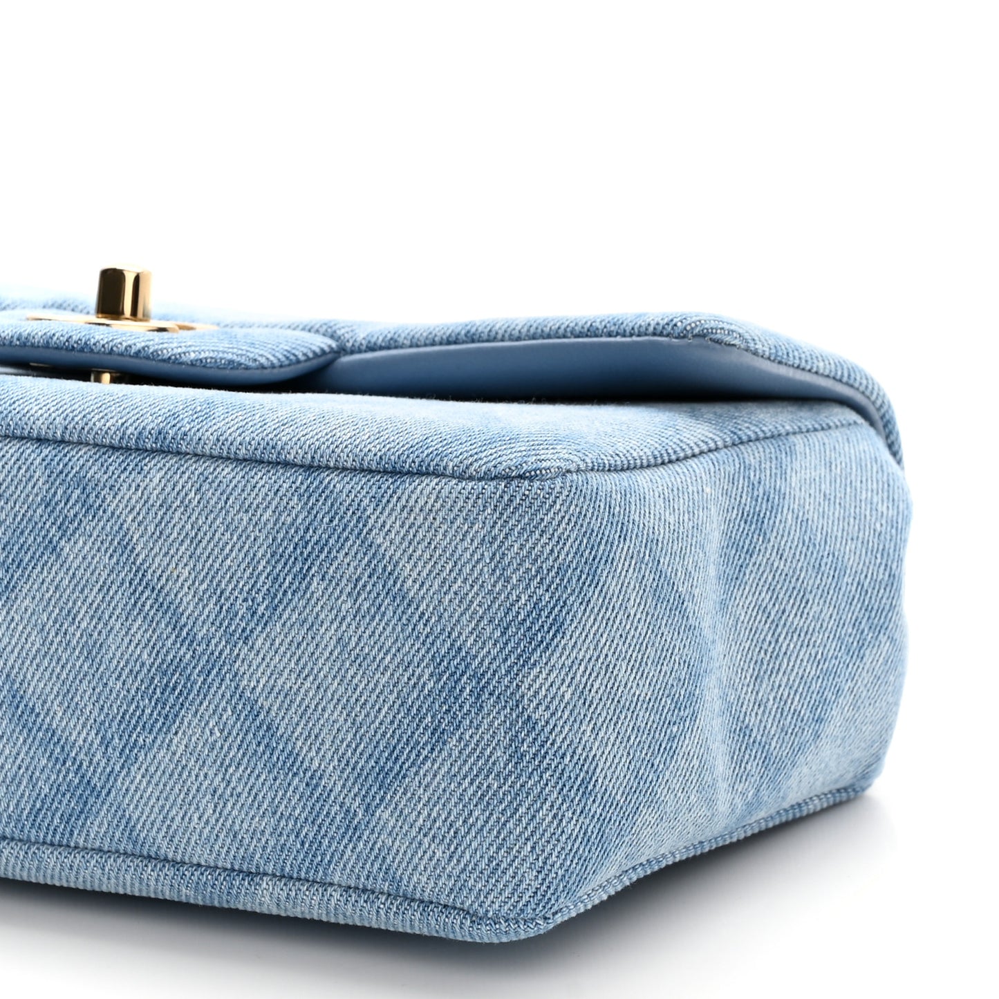 Printed Denim Quilted Mini Rectangular Flap Light Blue