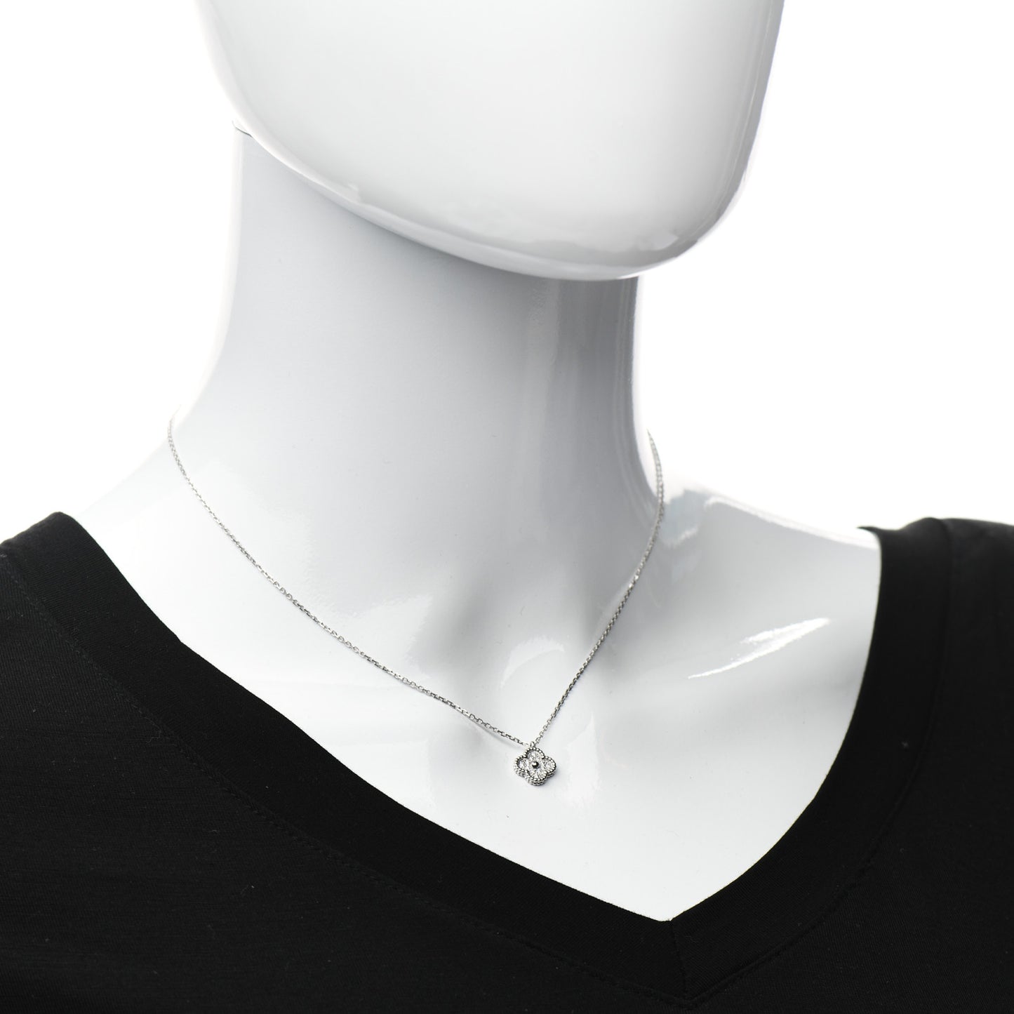 18K White Gold Diamond Sweet Alhambra Pendant Necklace