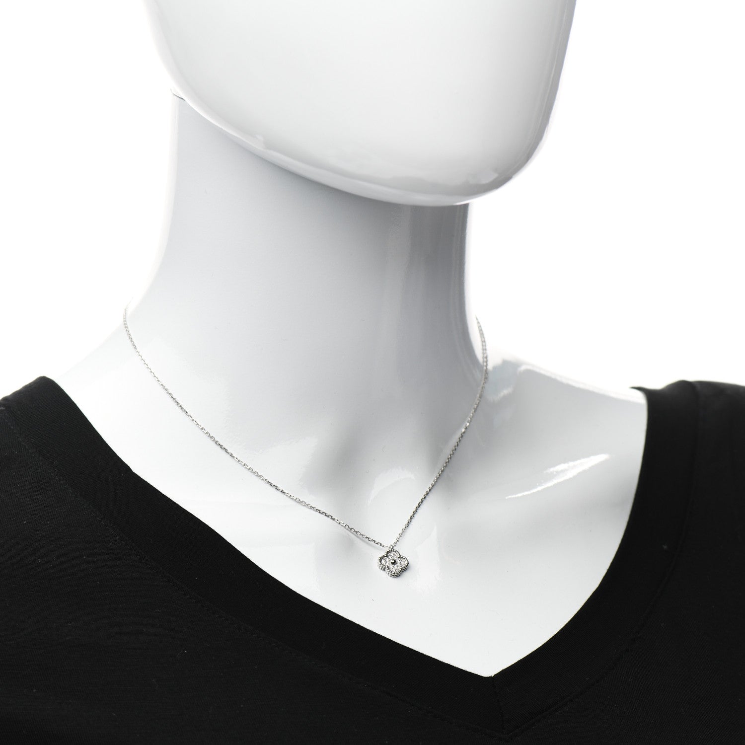 Van Cleef & Arpels 18K White Gold Diamond Sweet Alhambra Pendant Necklace 2 of 6