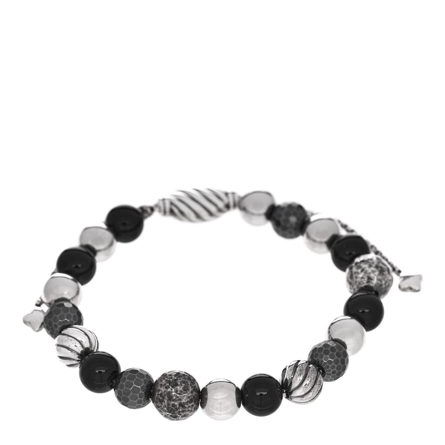 David Yurman Sterling Silver Black Onyx Hematite 8mm Elements Bead Bracelet 1 of 3