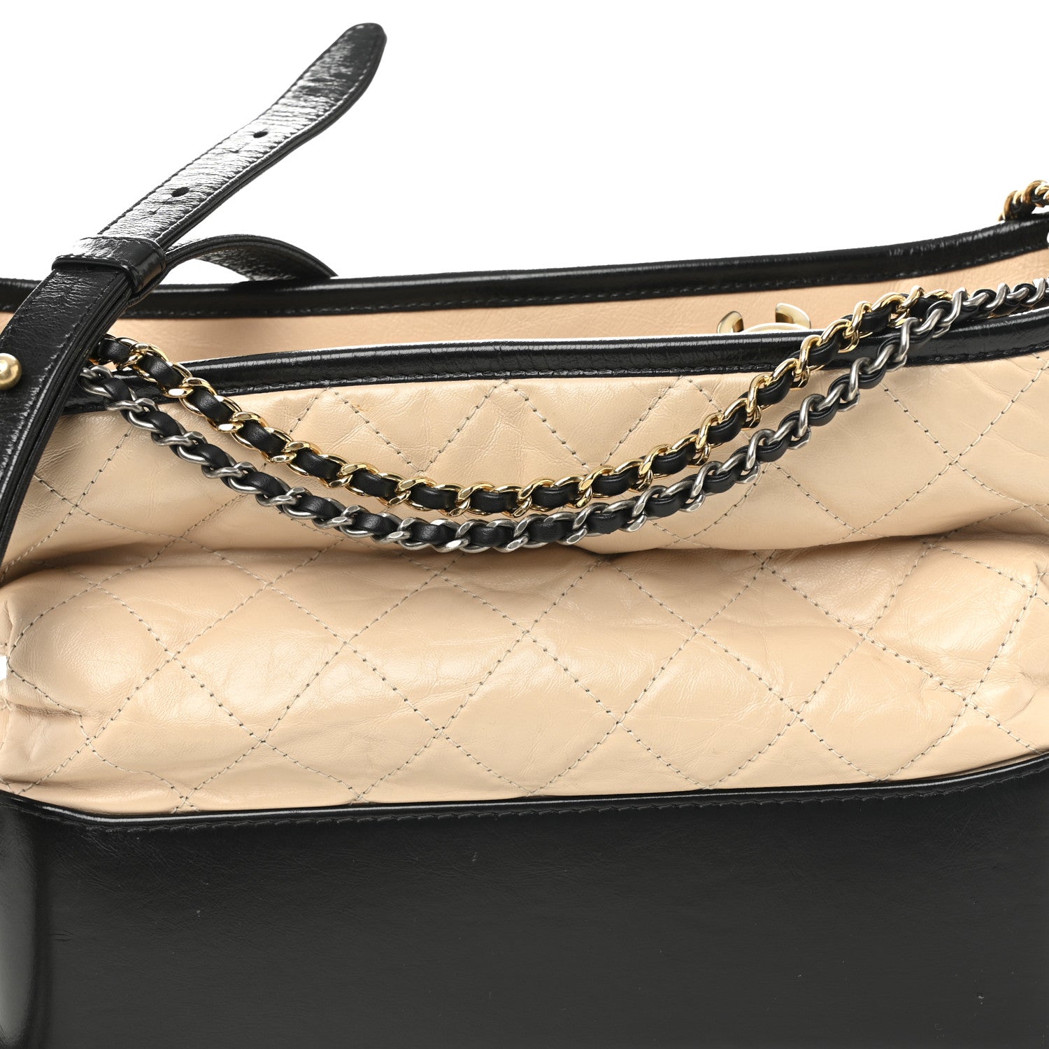 Chanel Aged Calfskin Quilted Medium Gabrielle Hobo Beige Black 8 of 12