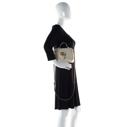 Gucci Calfskin Matelasse Mini GG Marmont Top Handle Shoulder Bag White 4 of 7
