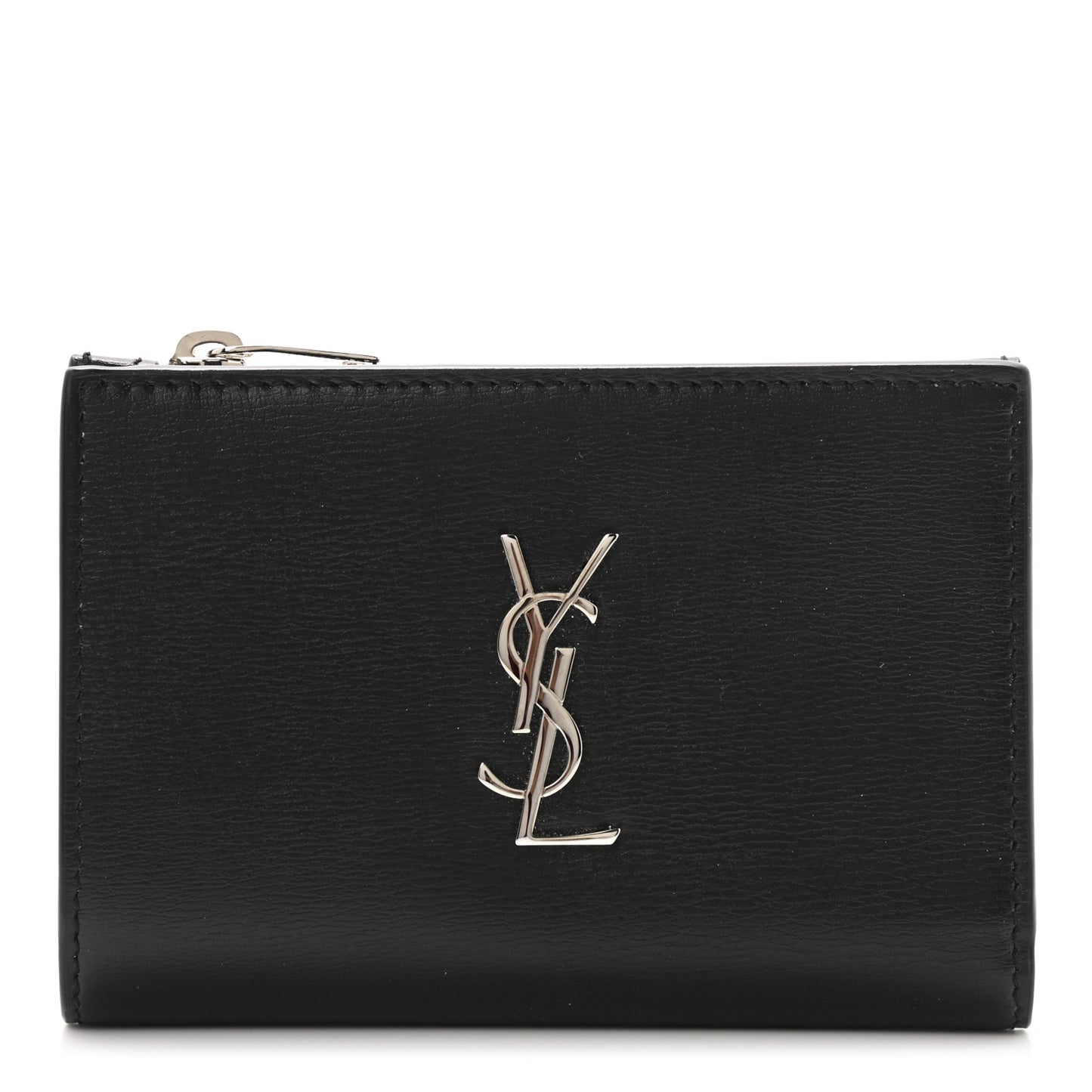 Calfskin Monogram Bi Fold Zipped Wallet Black