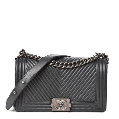 Chanel Calfskin Chevron Quilted Medium Boy Flap Grey 1 of 10