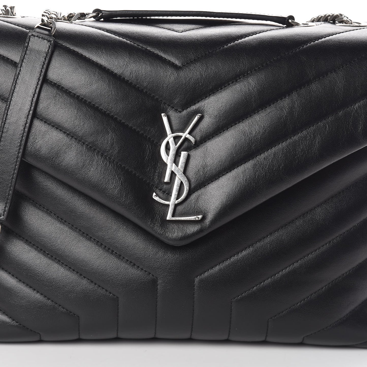 Calfskin Y Quilted Monogram Medium Loulou Chain Satchel Black