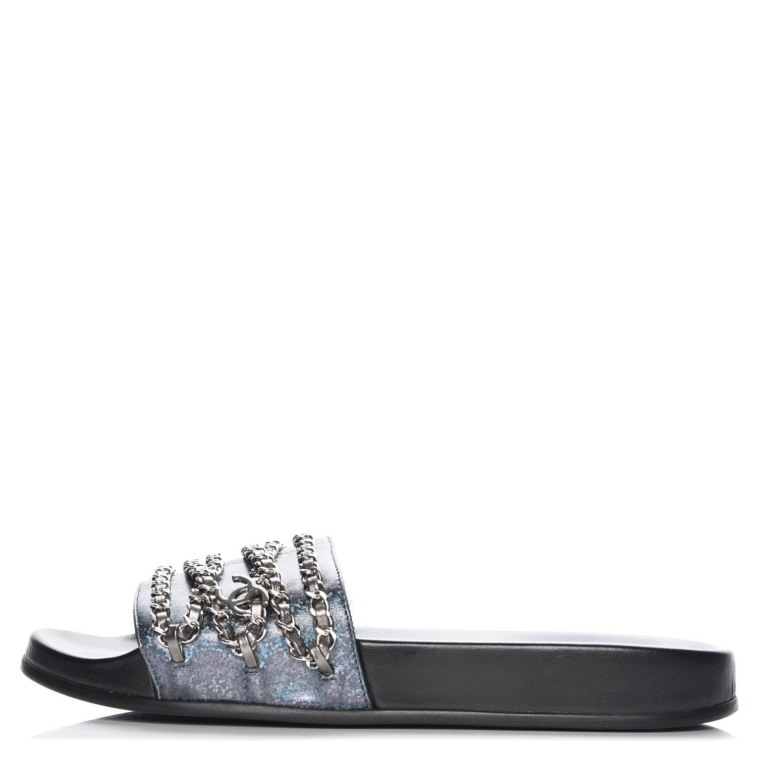 Chanel Lambskin Chain Flat Sandals 41 Dark Blue 1 of 8