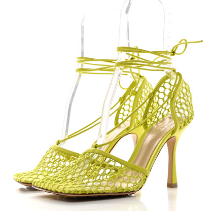 Bottega Veneta Mesh Nappa Stretch Ankle Tie Sandals 40 Kiwi 4 of 9