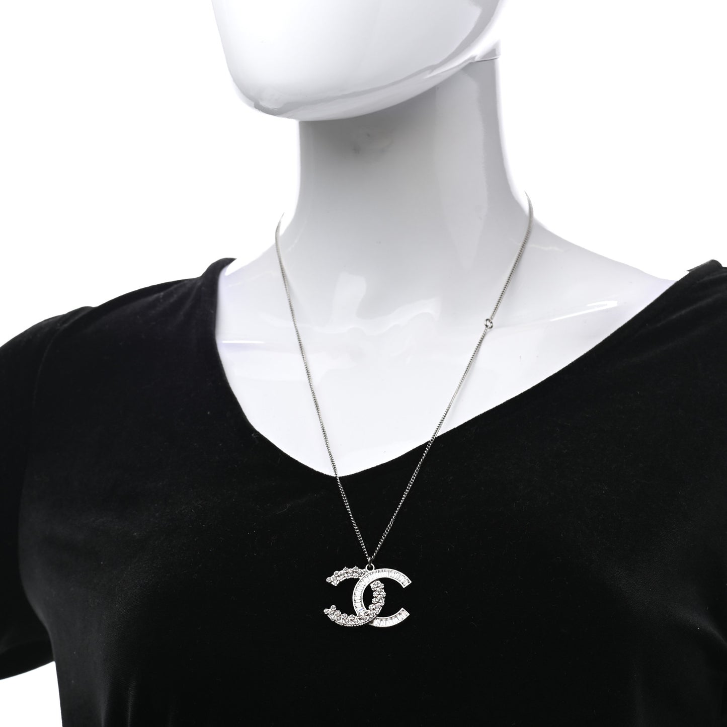 Baguette Crystal CC Necklace Silver