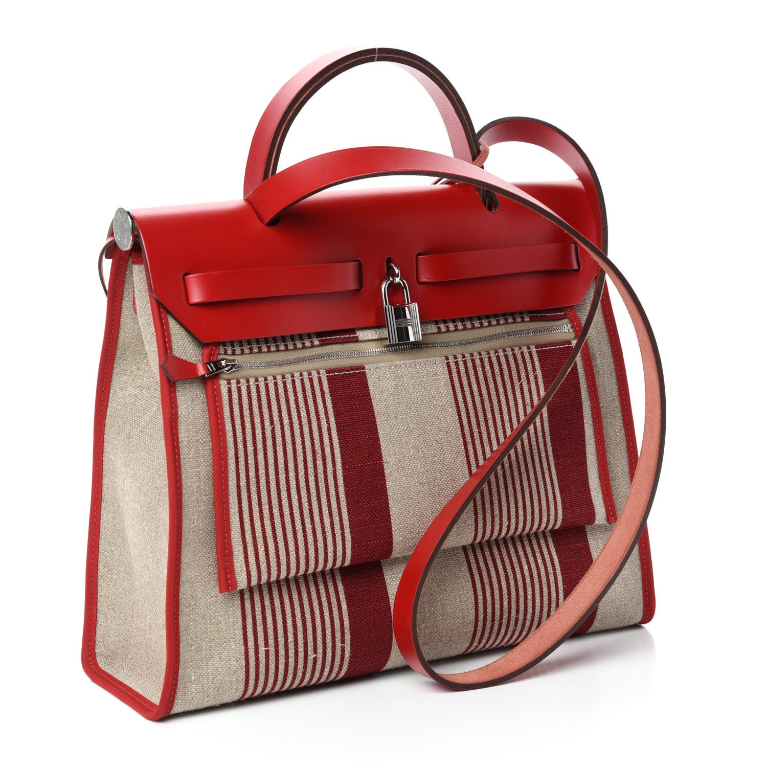 Hermes Vache Hunter Toile H Vibration Herbag Zip 31 PM Bordeaux Ficelle Rouge Piment 5 of 12