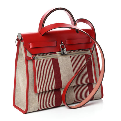 Hermes Vache Hunter Toile H Vibration Herbag Zip 31 PM Bordeaux Ficelle Rouge Piment 5 of 12