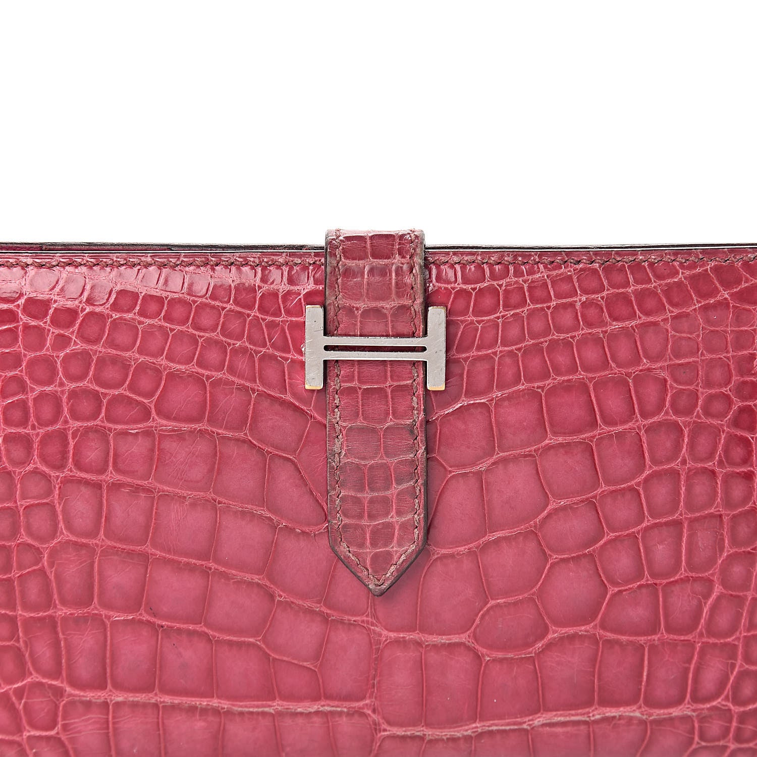 Hermes Shiny Alligator Bearn Wallet Fuchsia 9 of 9
