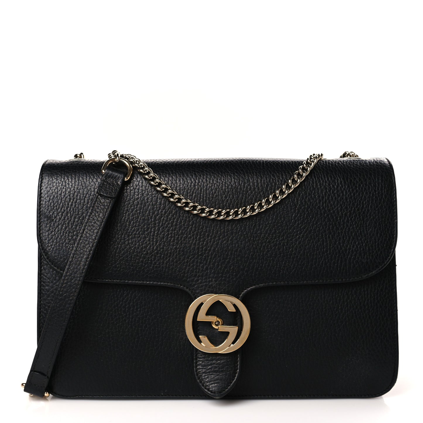 Dollar Calfskin Interlocking G Shoulder Bag Black