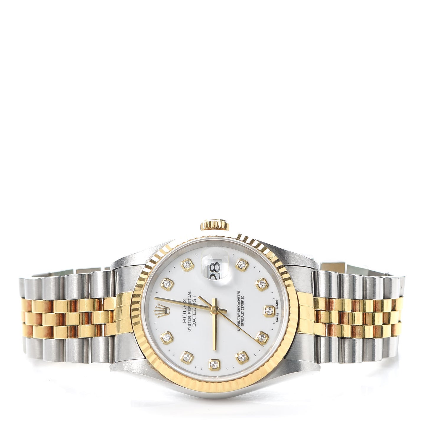 Stainless Steel 18K Yellow Gold Diamond 36mm Oyster Perpetual Datejust Watch White 16233