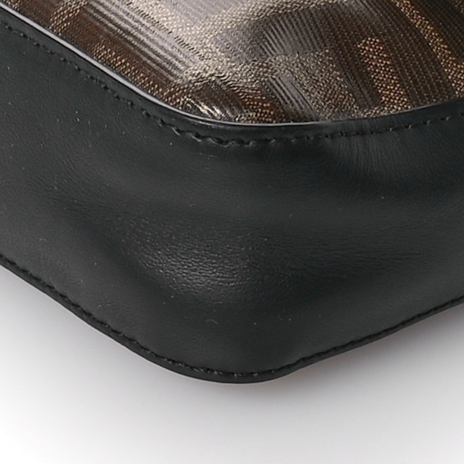 Fendi Glazed Fabric Vitello Century FF 1974 Stamp Patch Mini Double F Crossbody Bag Mogano Panna Black 10 of 10