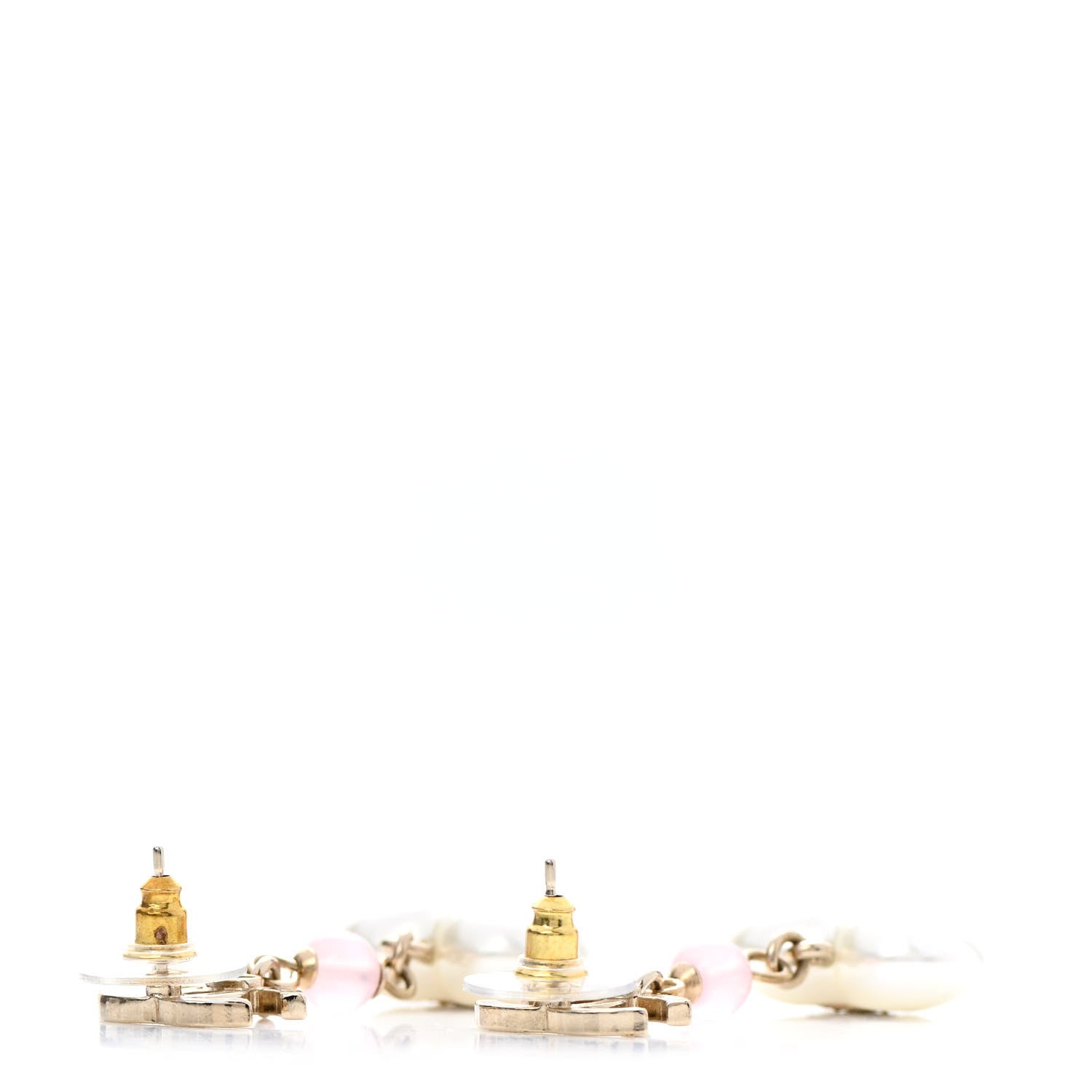 Chanel Metal Pearl Crystal Bead CC Heart Drop Earrings Pink Gold 3 of 4