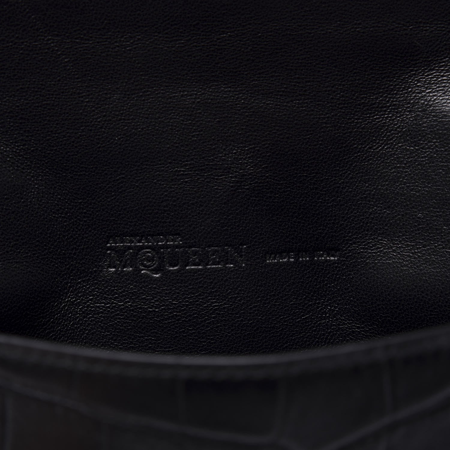 Alexander McQueen Calfskin Crocodile Embossed Skull Envelope Clutch Black 7 of 8
