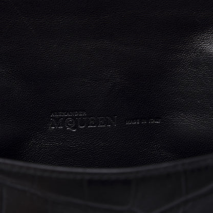 Alexander McQueen Calfskin Crocodile Embossed Skull Envelope Clutch Black 7 of 8
