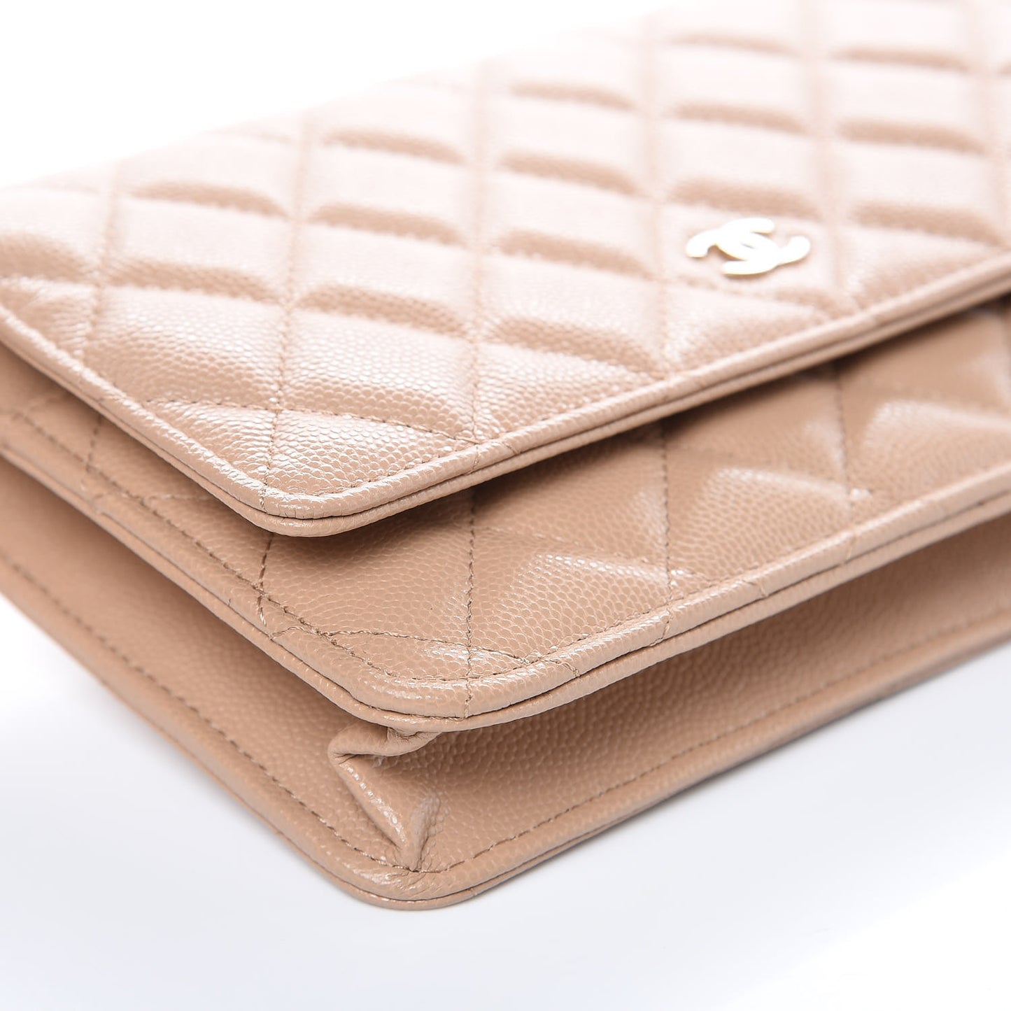 Caviar Quilted Wallet On Chain WOC Beige