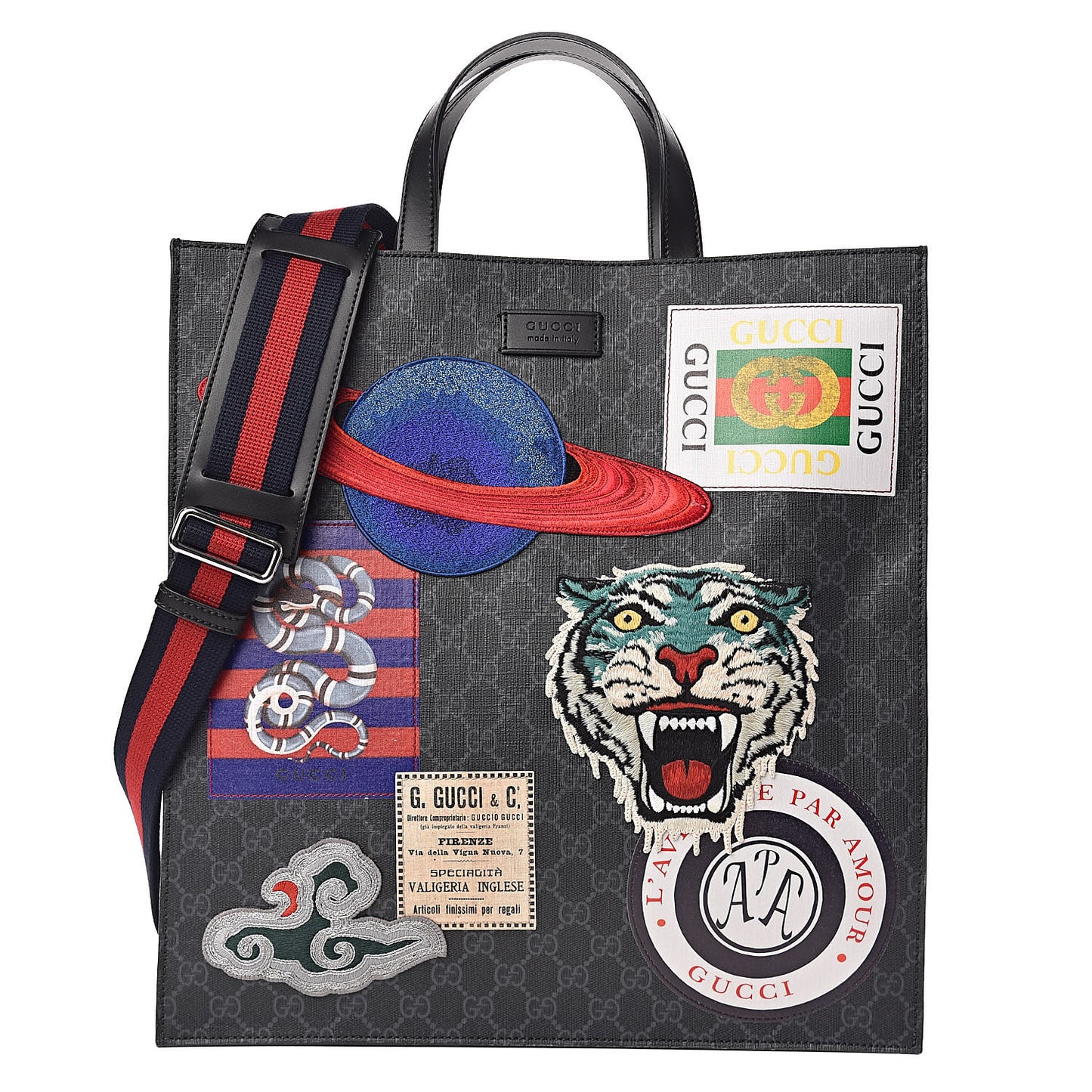 GG Supreme Monogram Night Courrier Vertical Tote Black Multicolor
