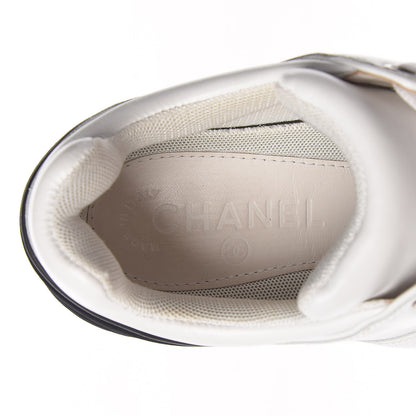 Chanel Calfskin Laminated Womens CC Sneakers 38 White Black 10 of 18