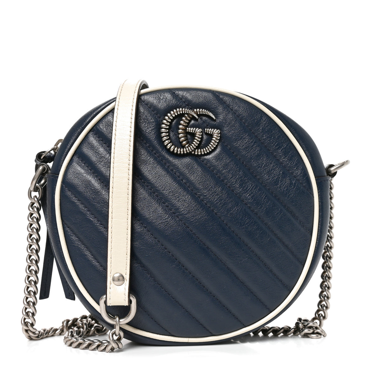 Gucci Azalea Calfskin Matelasse Diagonal Mini Torchon GG Marmont Round Shoulder Bag Blue Agata Mystic White 1 of 11