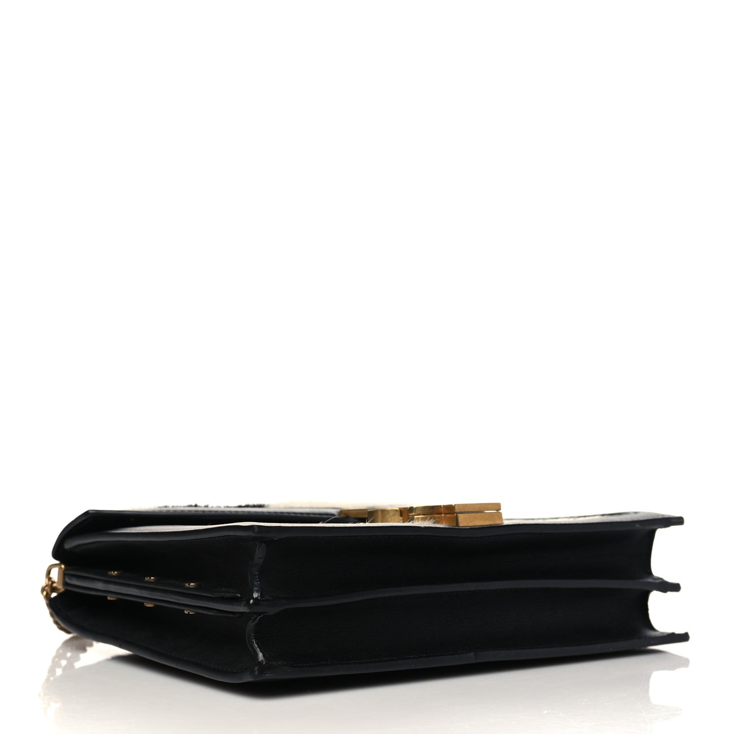 Calf Hair Cow Print Monogram Cassandra Clasp Bag Black White