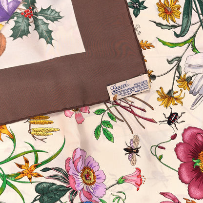 Gucci Silk Floral Print Square Scarf Ivory Brown 3 of 4
