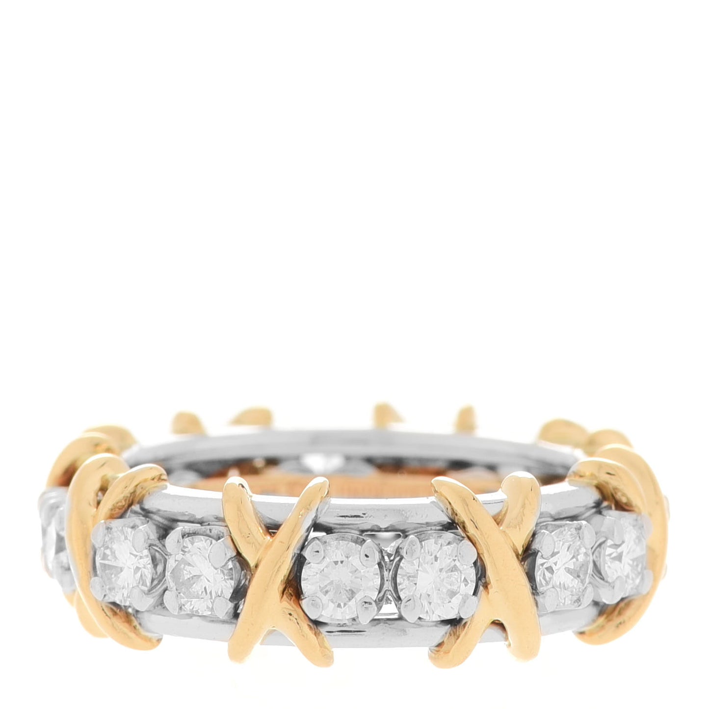18K Yellow Gold Platinum Diamond Schlumberger Sixteen Stone Ring 50 5.25