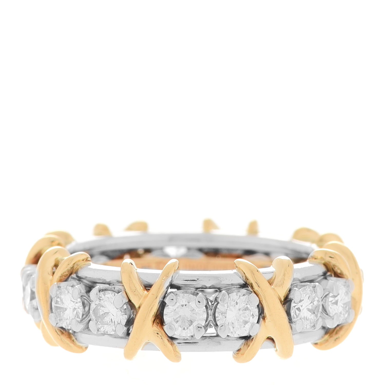 Tiffany 18K Yellow Gold Platinum Diamond Schlumberger Sixteen Stone Ring 50 5.25 1 of 6