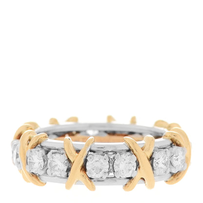 Tiffany 18K Yellow Gold Platinum Diamond Schlumberger Sixteen Stone Ring 50 5.25 1 of 6