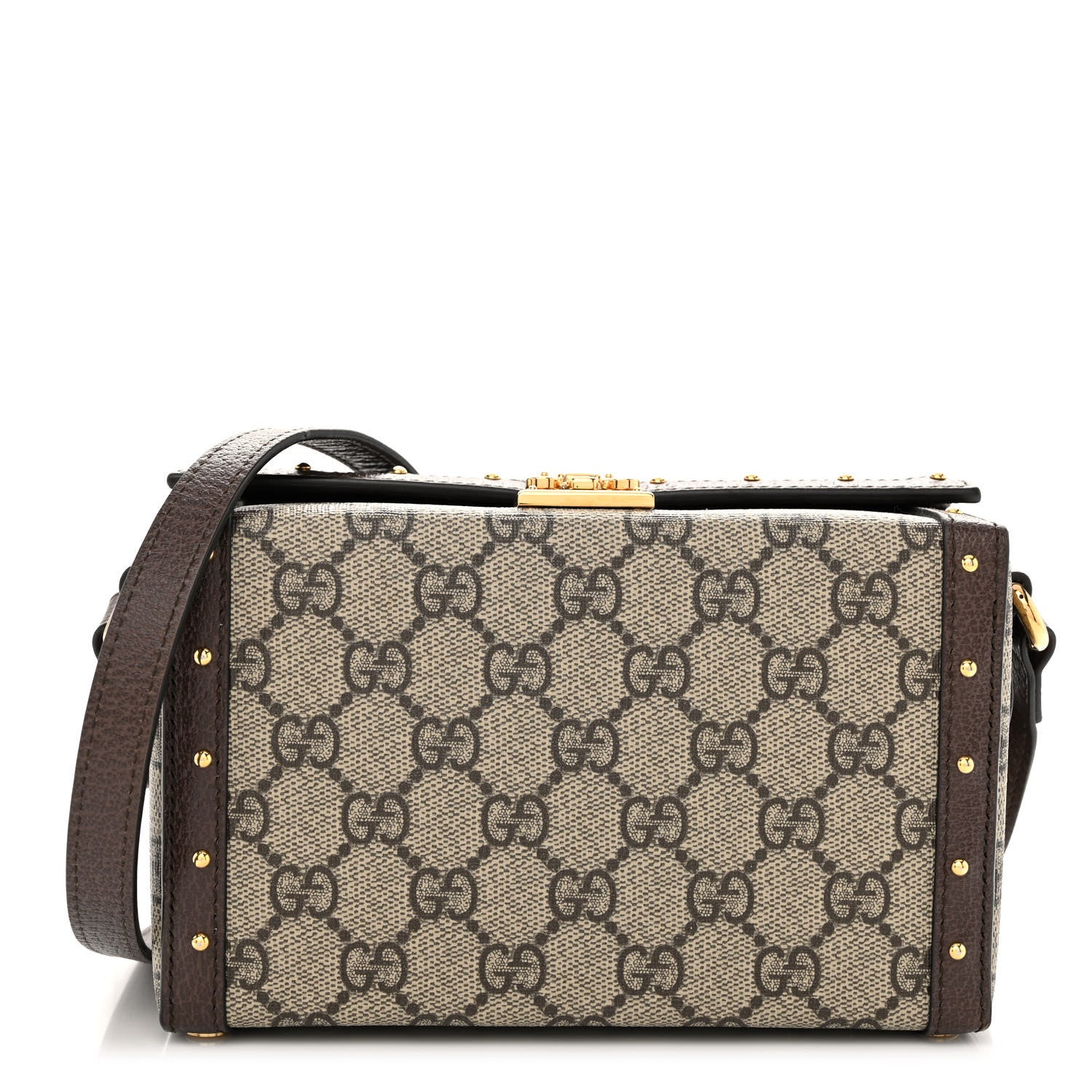 Gucci GG Supreme Monogram Textured Dollar Calfskin Mini Trunk Shoulder Bag Beige Ebony New Acero 1 of 9