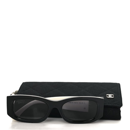 Chanel Acetate Polarized Rectangle Sunglasses 5525-A Black White 7 of 7