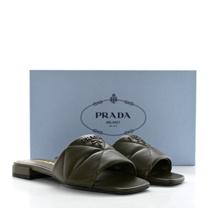 Prada Nappa Logo Quilted 10mm Slide Sandals 36.5 Militare 8 of 8