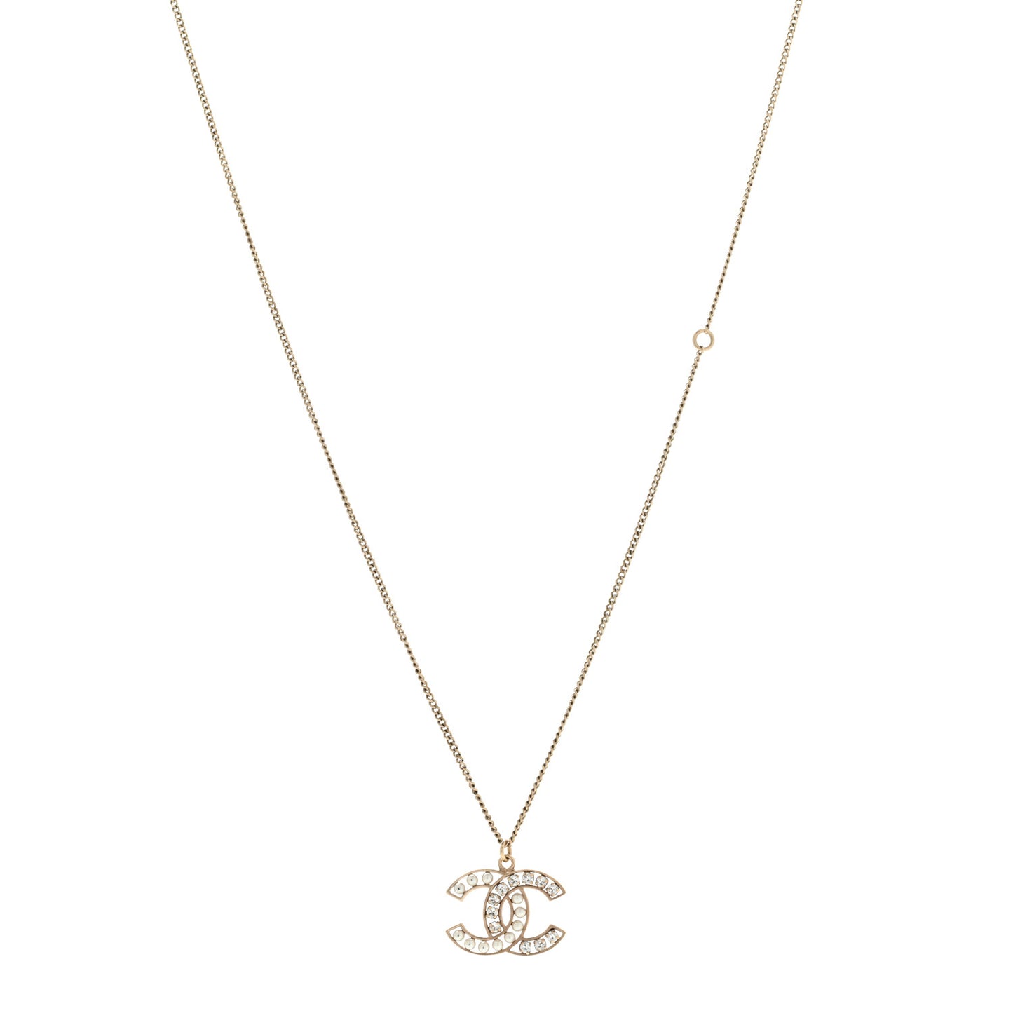 Crystal Pearl CC Pendant Necklace Gold