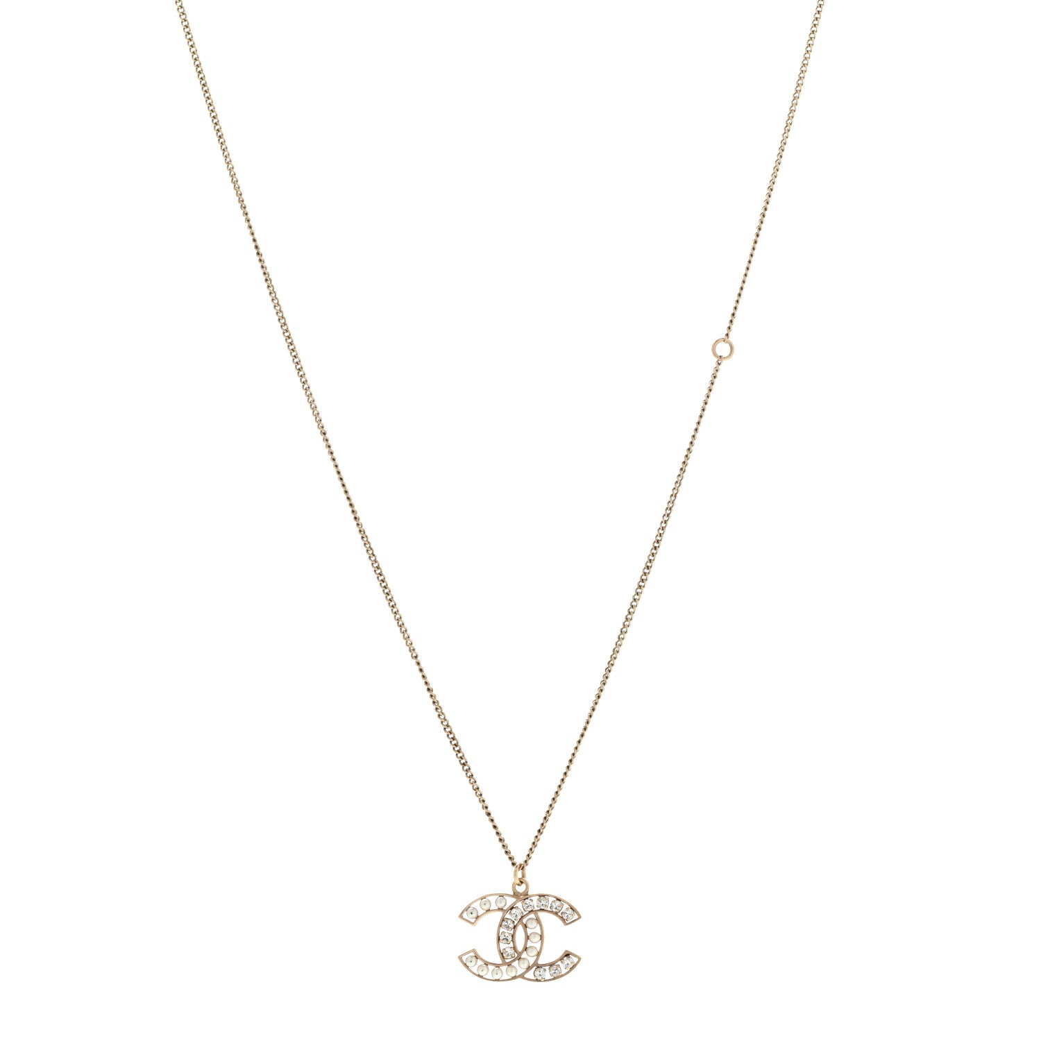 Chanel Crystal Pearl CC Pendant Necklace Gold 1 of 7
