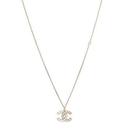 Chanel Crystal Pearl CC Pendant Necklace Gold 1 of 7