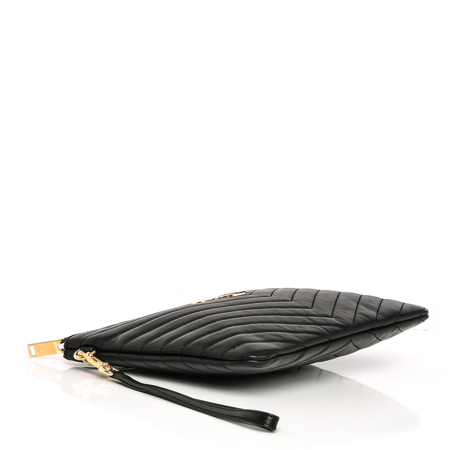 Calfskin Matelasse Chevron Monogram A5 Wristlet Black