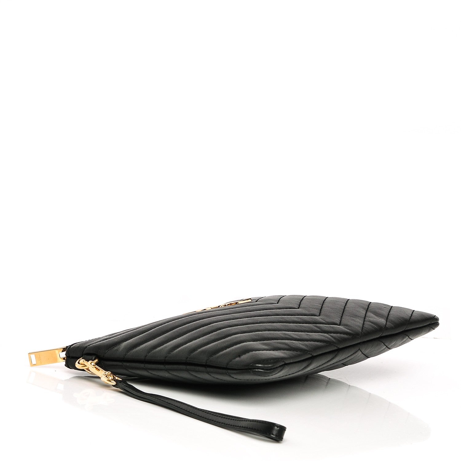 Saint Laurent Calfskin Matelasse Chevron Monogram A5 Wristlet Black 4 of 7