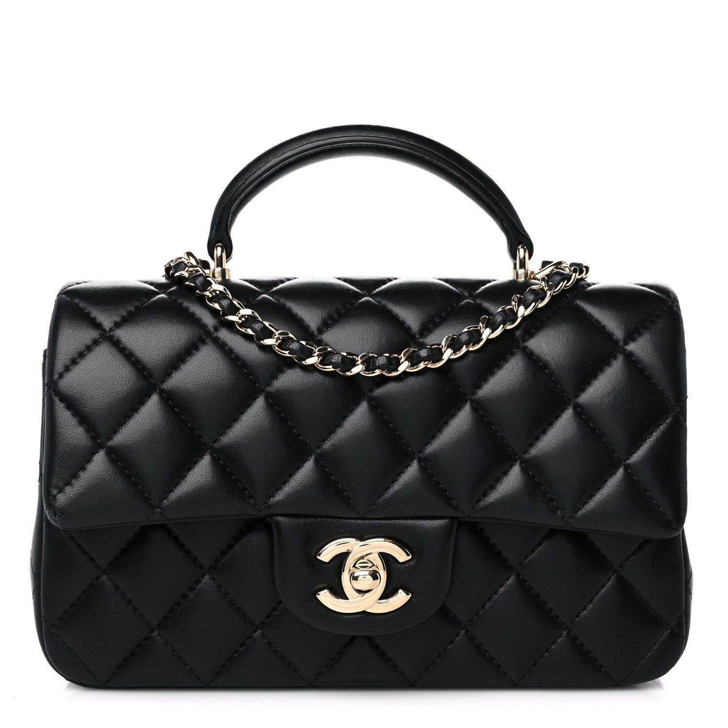 Chanel Lambskin Quilted Mini Top Handle Rectangular Flap Black 1 of 10