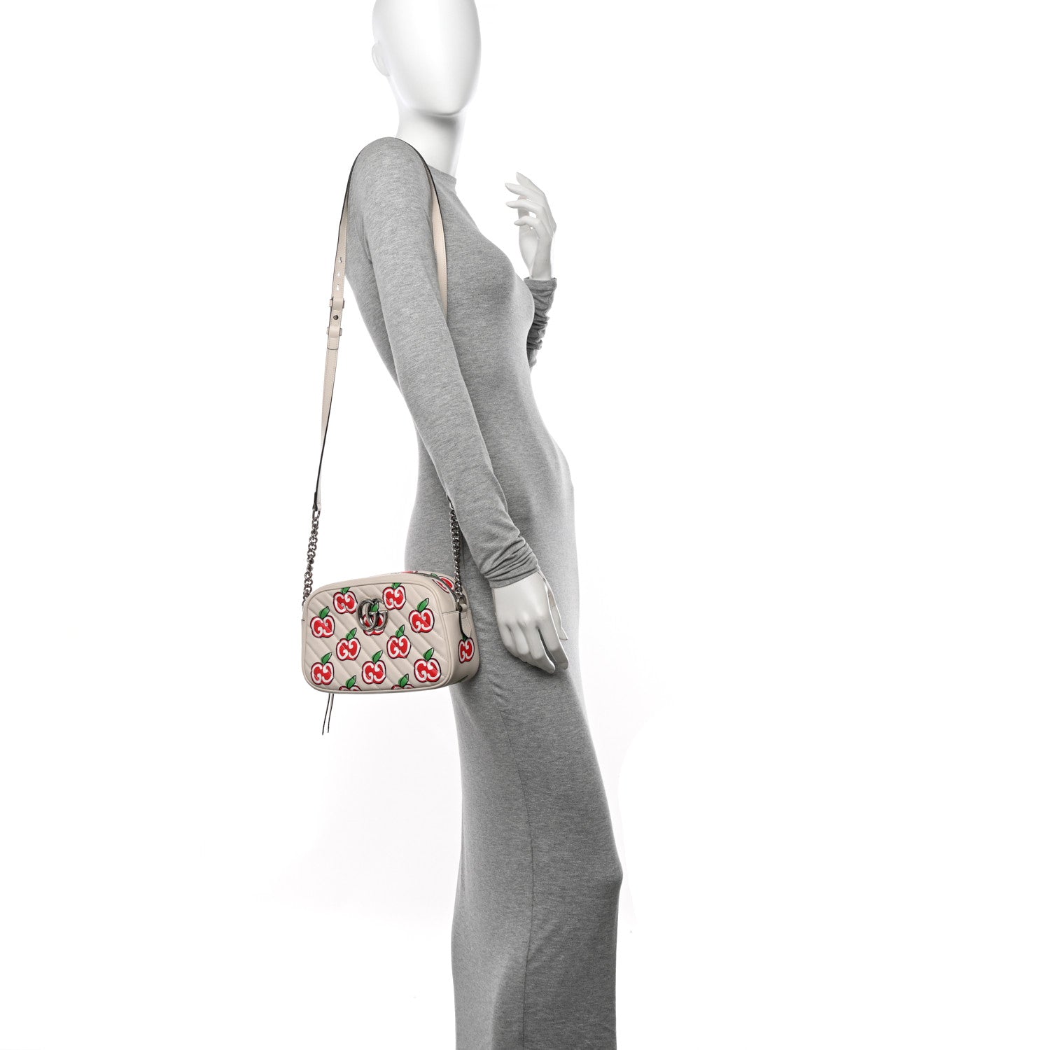 Gucci Calfskin Matelasse Diagonal GG Apple Small GG Marmont Chain Shoulder Bag Ivory 2 of 10