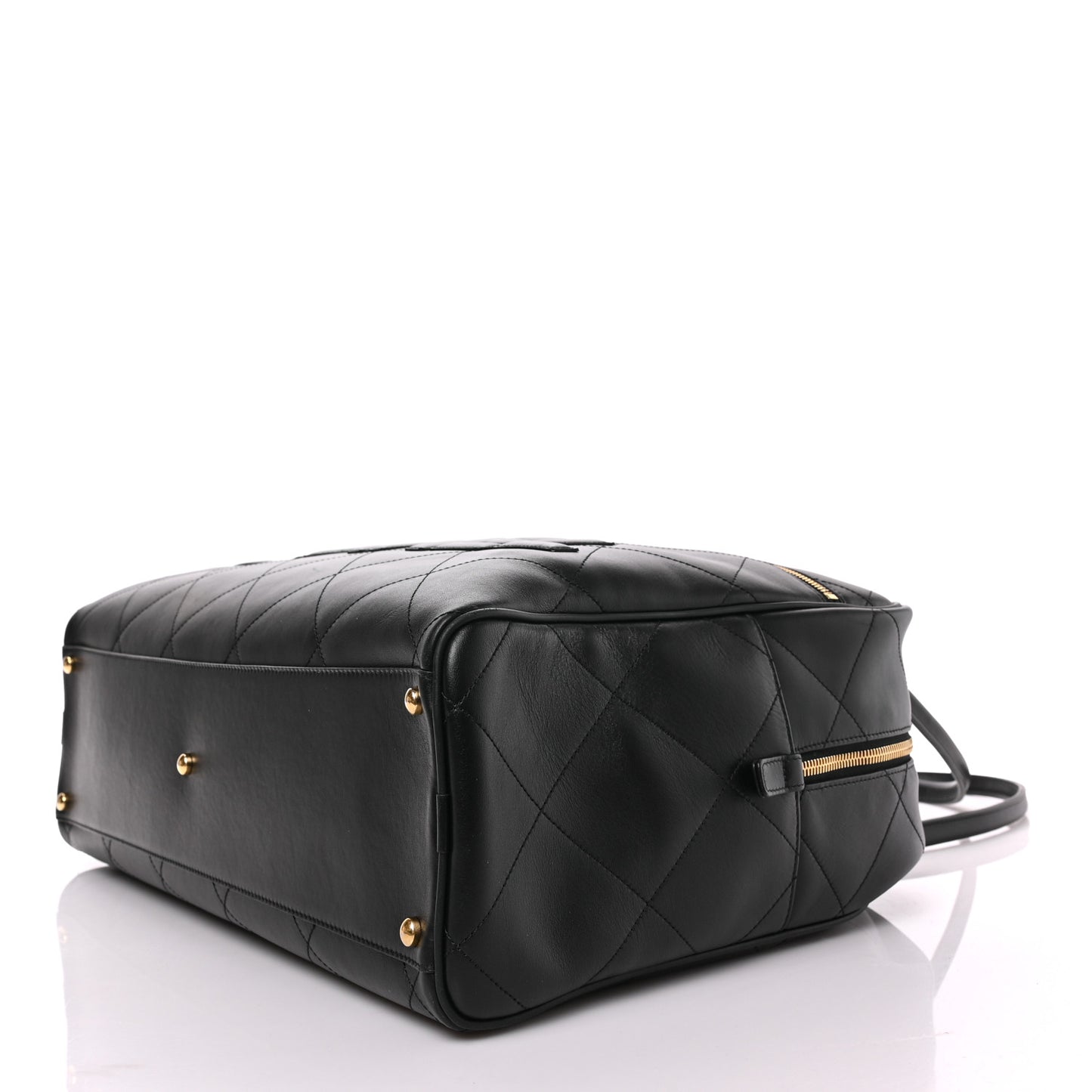Calfskin Stitched Maxi Logo Bowling Bag Black