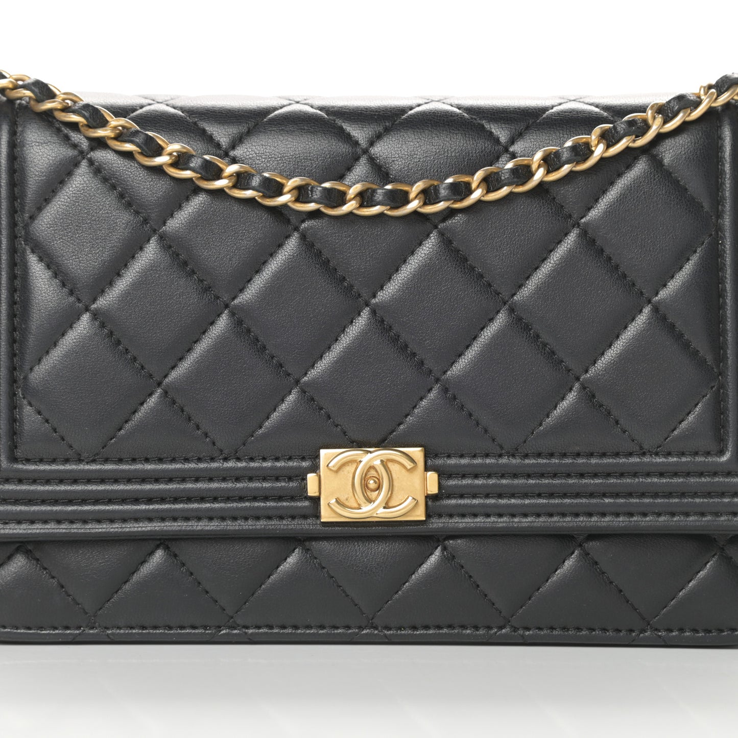 Lambskin Quilted Boy Wallet On Chain WOC Black