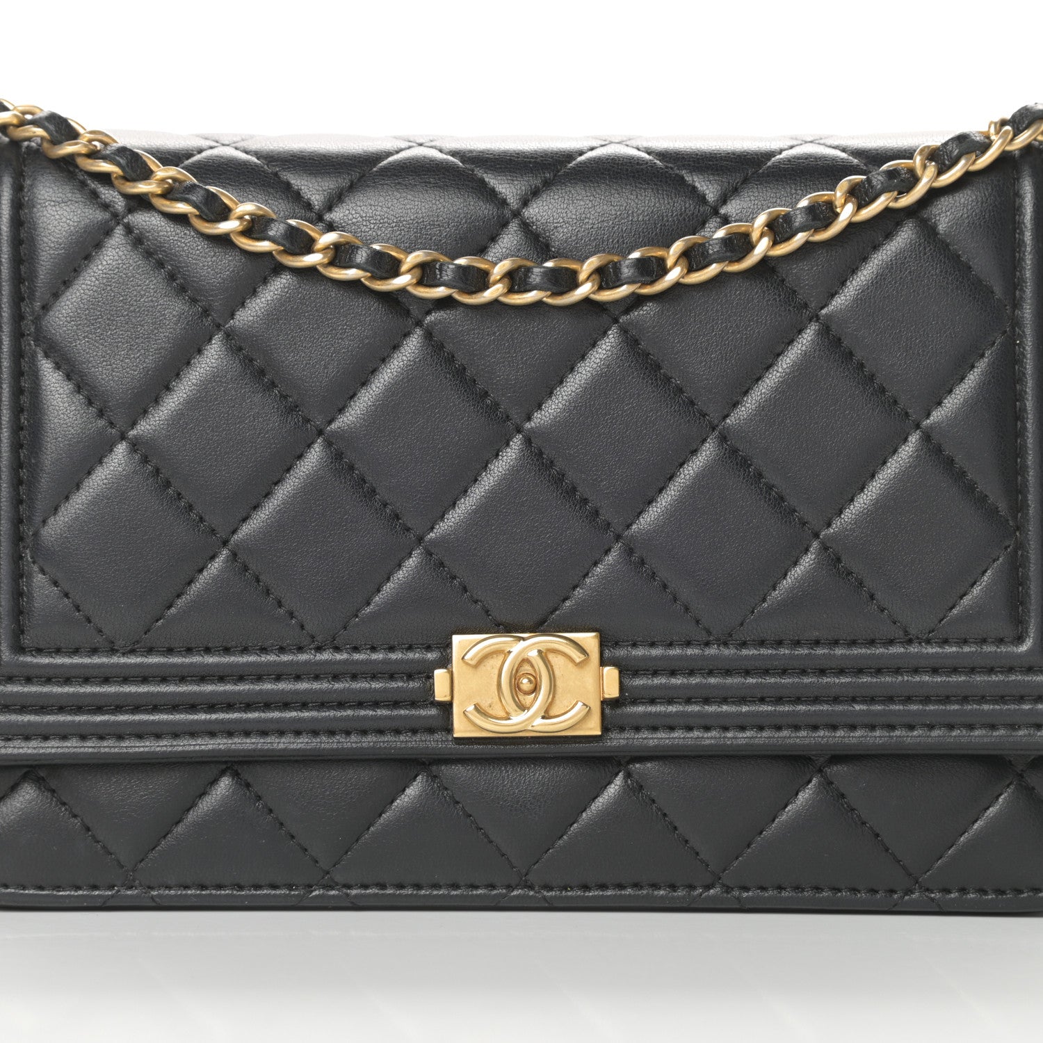 Chanel Lambskin Quilted Boy Wallet On Chain WOC Black 9 of 16